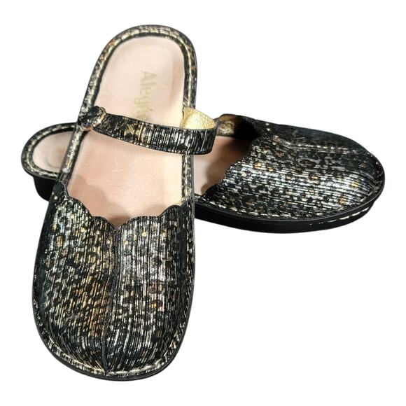 Alegria By PG Lite Tuscany Metallic Leopard Print Stripe Sandals Sz 41W EU/10 US - Picture 6 of 11